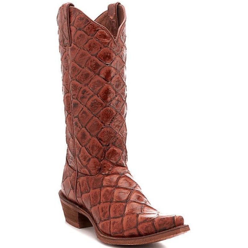 NOCONA | WOMEN'S POSH BESSIE COGNAC EXOTIC FISH SCALE PRINT COWGIRL FASHION BOOTS NL7061-Cognac